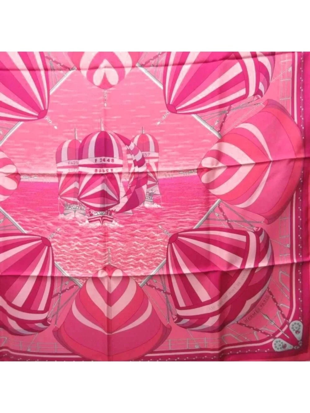 Hermes Tagged Spinnakers Carre 90 Scarf Shawl All Over Pattern Silk 100% Pink - Picture 5 of 8